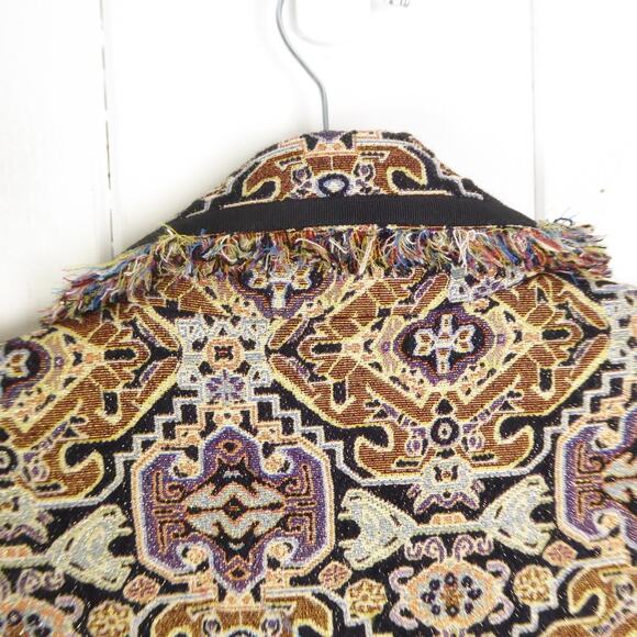 Chicos Coat Womens SZ 2 US L 12/14 Jacquard Fringe Trim Boho Retro Event Evening - Picture 10 of 12